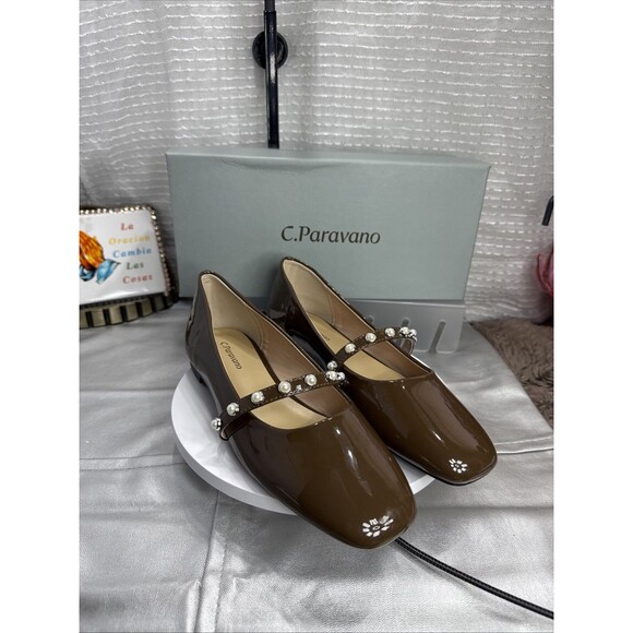 (E) C.Paravano Chocolate Patent Leather Mary Jane Ballet Flats*(Size Various) - Picture 5 of 11